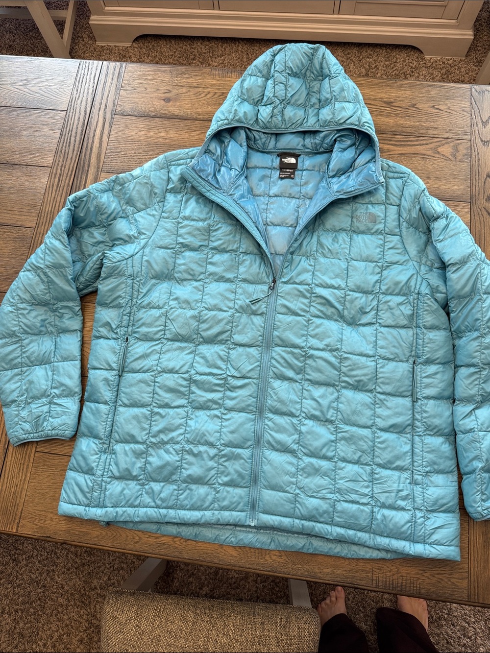 The North Face Women's Light Aqua Quilted Hooded Puffer